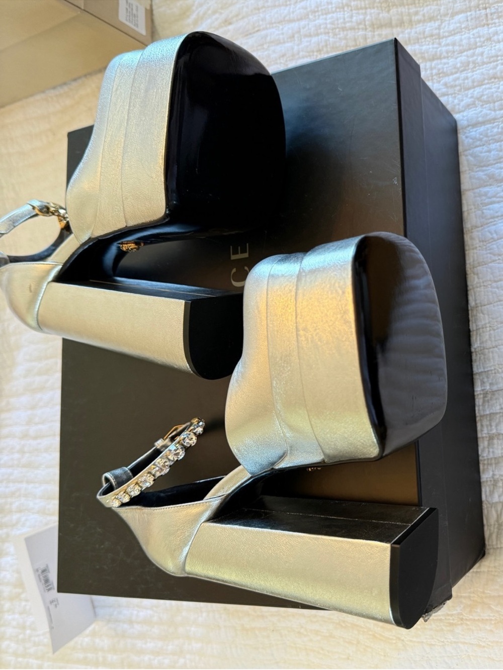 VERSACE Authentic Aevitas Medusa Silver Leather Chunky Platforms Runway NWB - Picture 14 of 17
